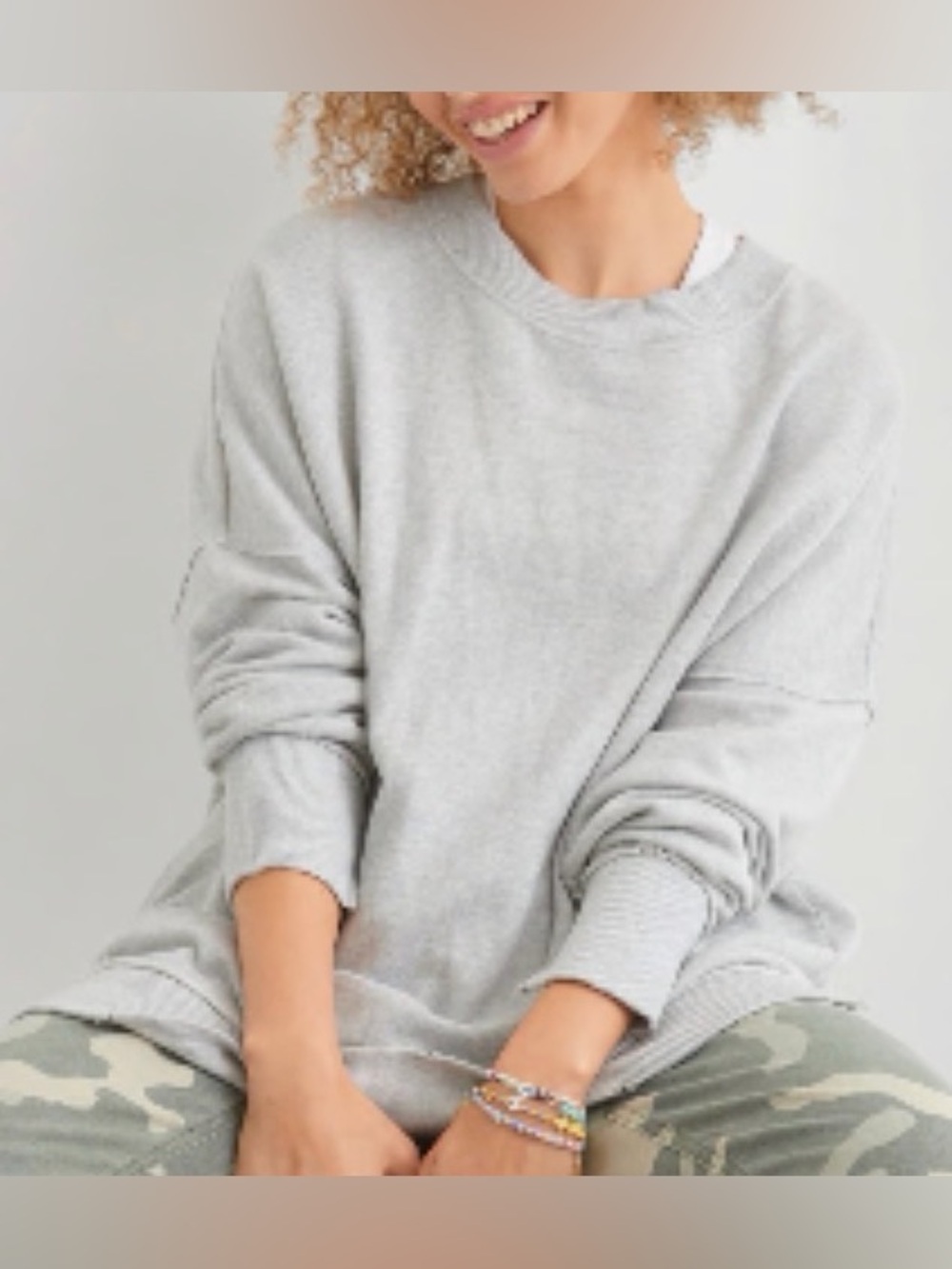 Aerie The Happiest Oversized Crew Sweatshirt Gray, sz M